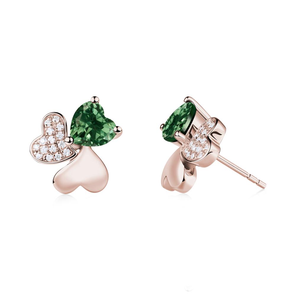 Green Sapphire Heart Shape Shamrock Earrings - LUO Jewelry #metal_14k rose gold