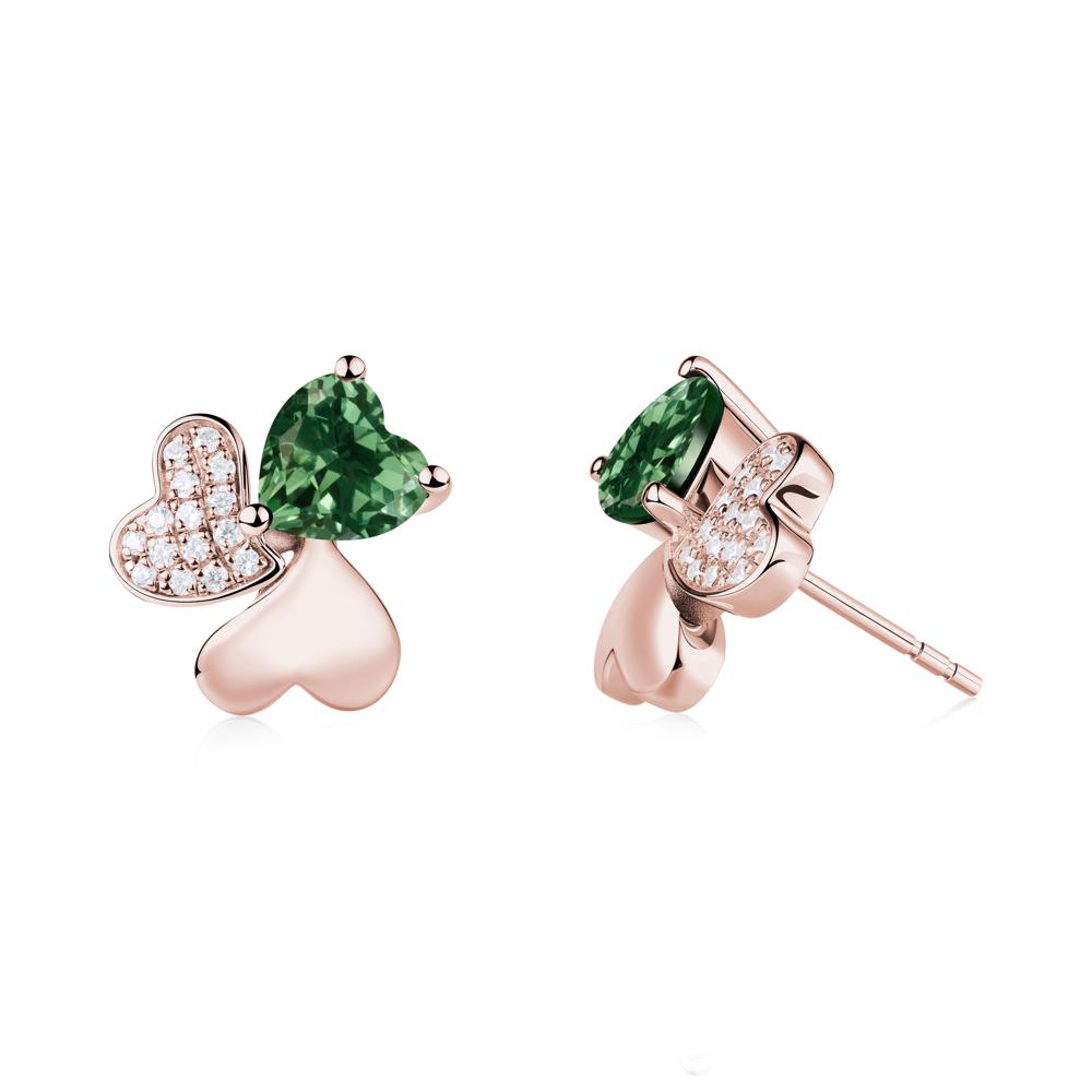 Green Sapphire Heart Shape Shamrock Earrings - LUO Jewelry #metal_18k rose gold
