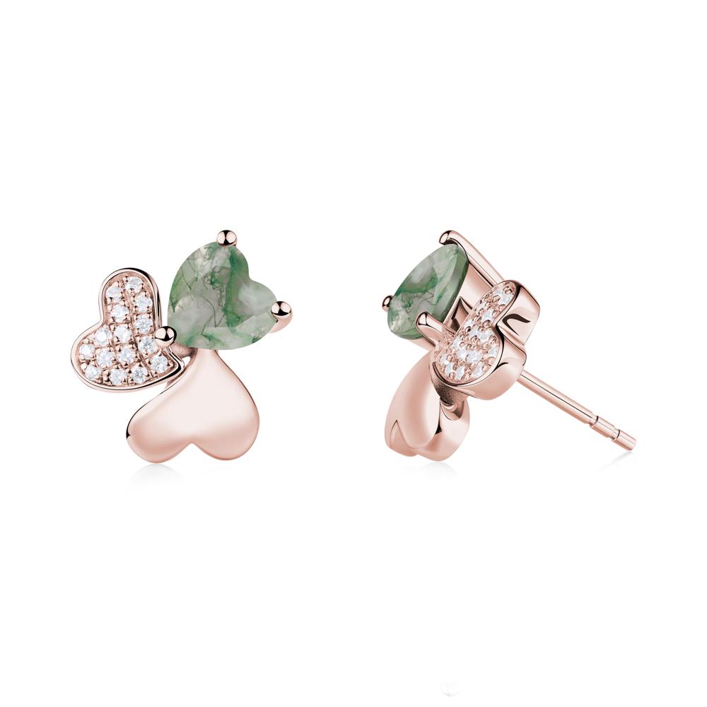 Lucky Clover Hearts Moss Agate Stud Earrings - LUO Jewelry #metal_18k rose gold