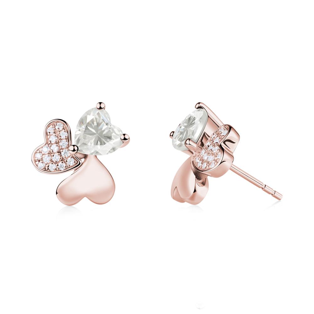Moissanite Heart Shape Shamrock Earrings - LUO Jewelry #metal_18k rose gold