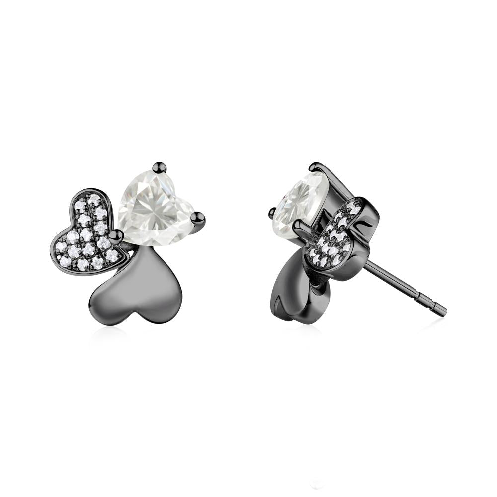 Moissanite Heart Shape Shamrock Earrings - LUO Jewelry #metal_black finish sterling silver
