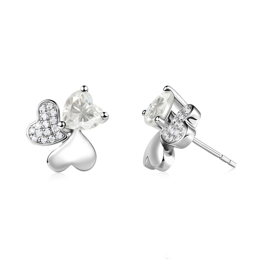 Moissanite Heart Shape Shamrock Earrings - LUO Jewelry #metal_sterling silver