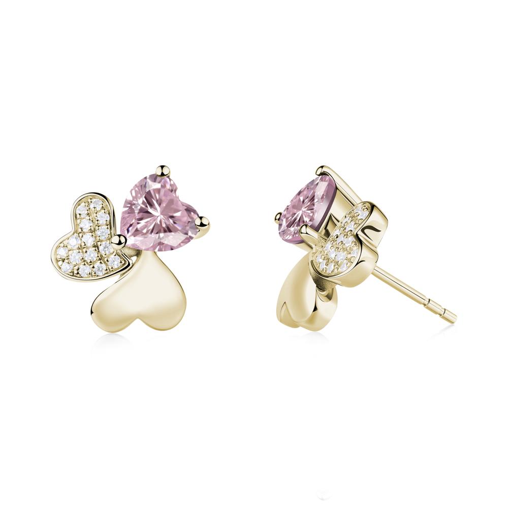 Heart Shaped Pink Cubic Zirconia Shamrock Earrings - LUO Jewelry #metal_14k yellow gold