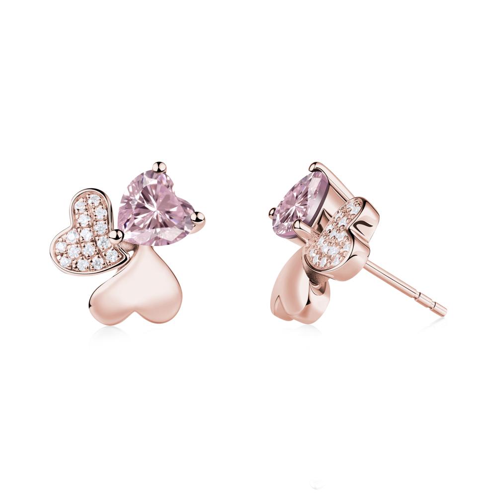 Heart Shaped Pink Cubic Zirconia Shamrock Earrings - LUO Jewelry #metal_18k rose gold