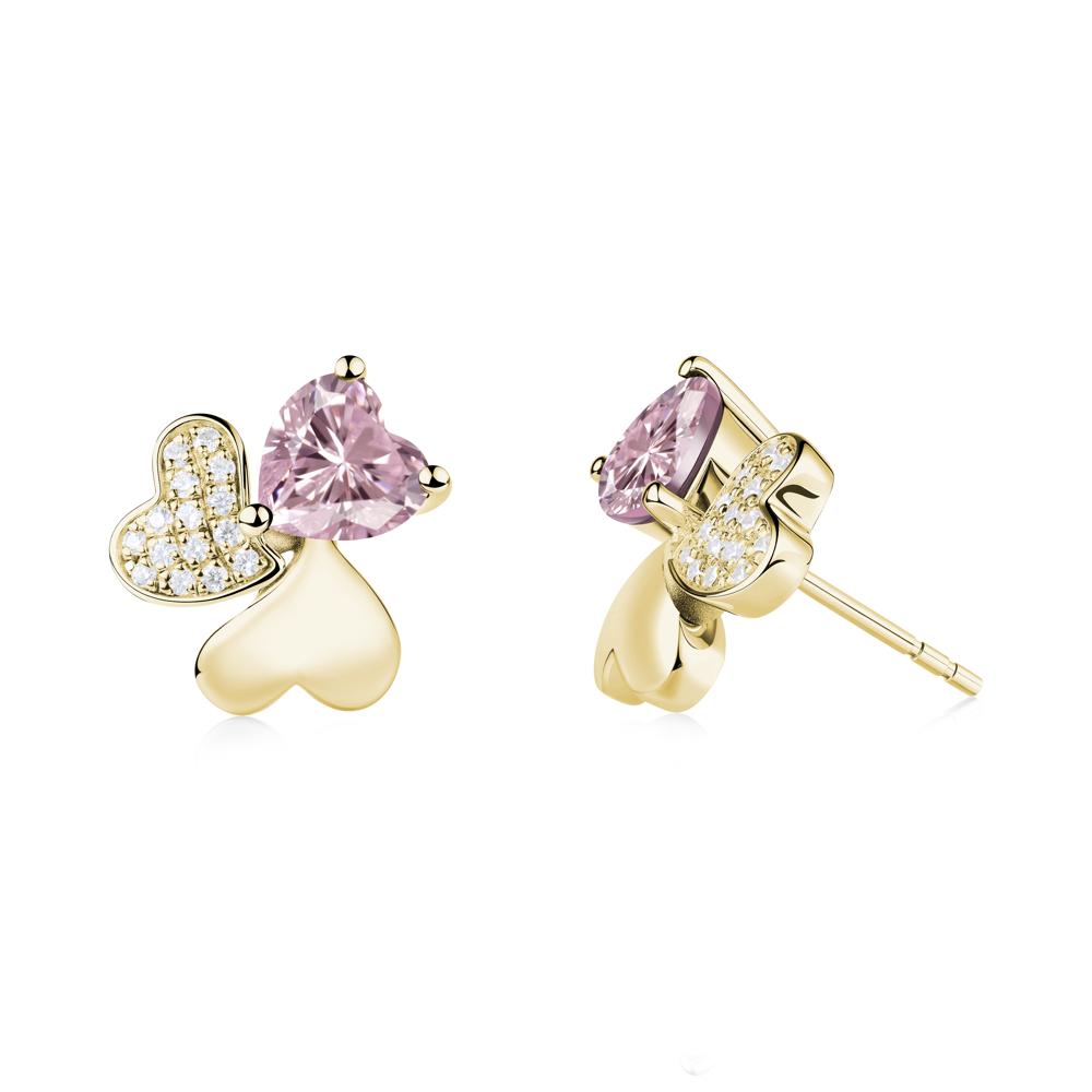 Heart Shaped Pink Cubic Zirconia Shamrock Earrings - LUO Jewelry #metal_18k yellow gold