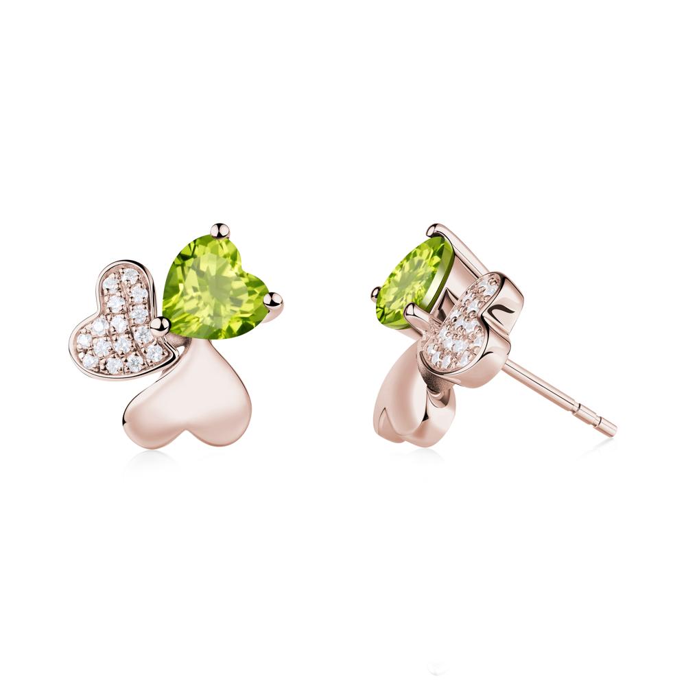 Heart Shaped Peridot Shamrock Earrings - LUO Jewelry #metal_14k rose gold