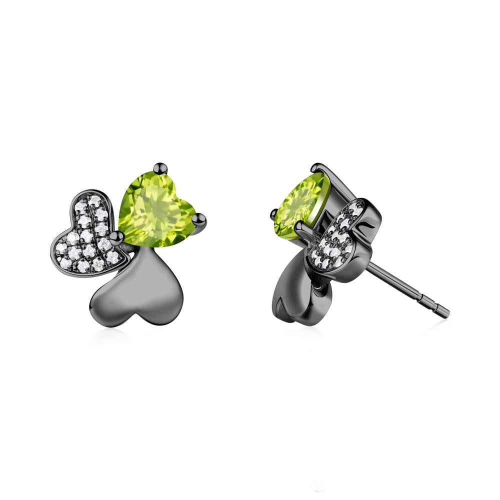 Heart Shaped Peridot Shamrock Earrings - LUO Jewelry #metal_black finish sterling silver