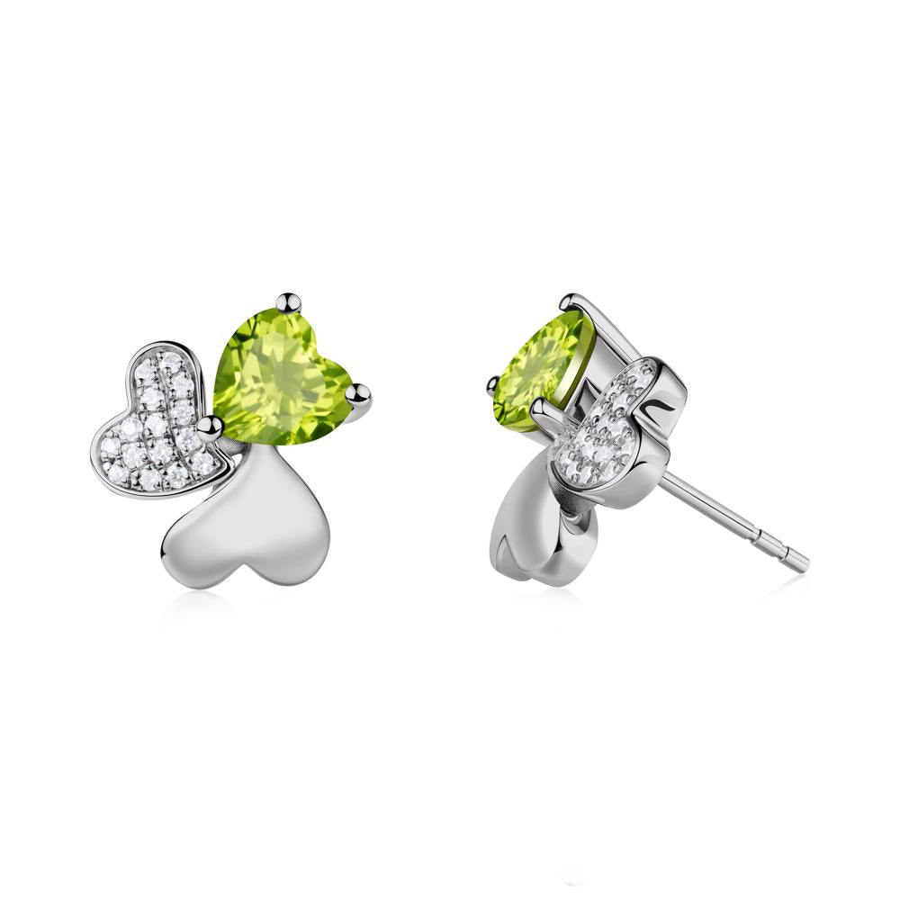 Heart Shaped Peridot Shamrock Earrings - LUO Jewelry #metal_platinum