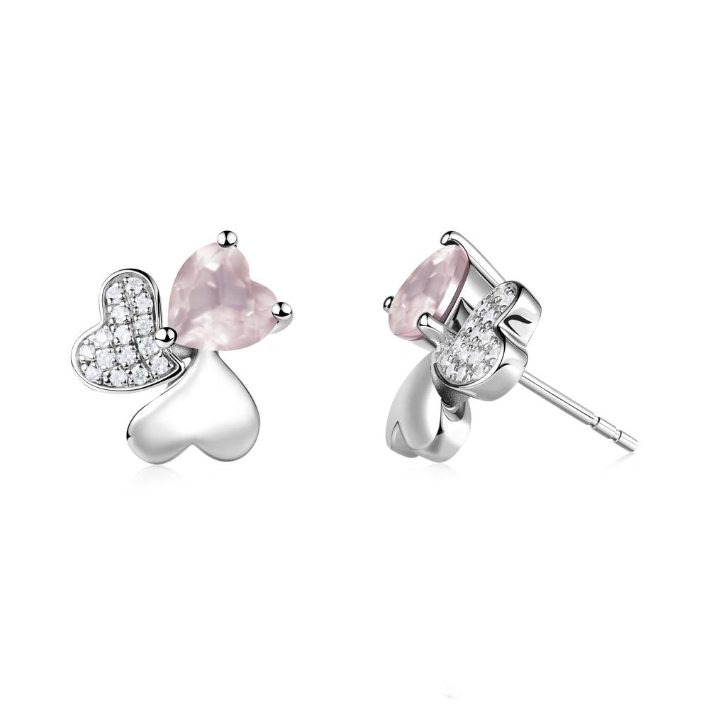 Rose Quartz Shamrock Stud Earrings - LUO Jewelry #metal_18k white gold