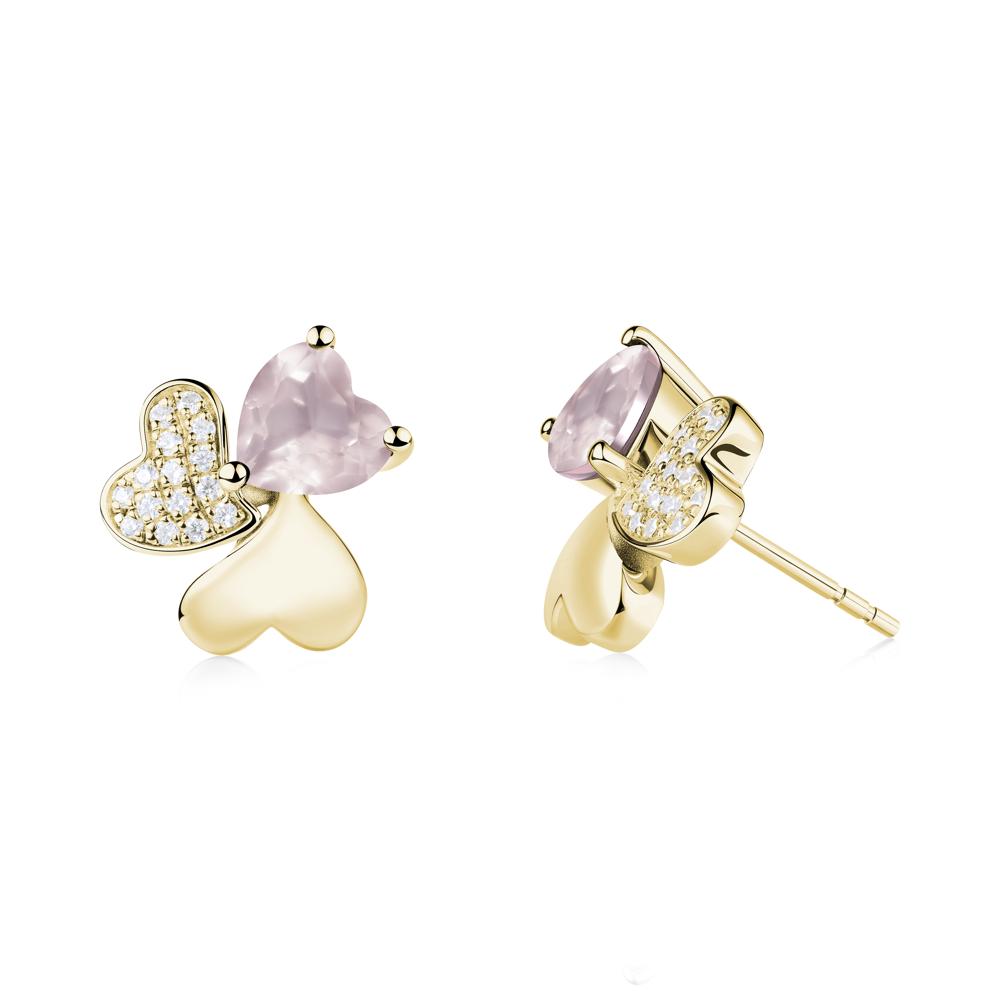 Rose Quartz Shamrock Stud Earrings - LUO Jewelry #metal_18k yellow gold