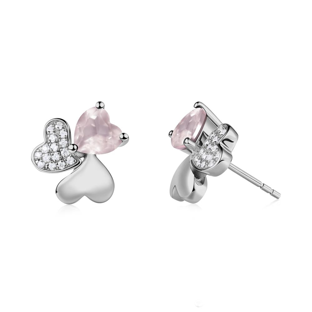 Rose Quartz Shamrock Stud Earrings - LUO Jewelry #metal_platinum