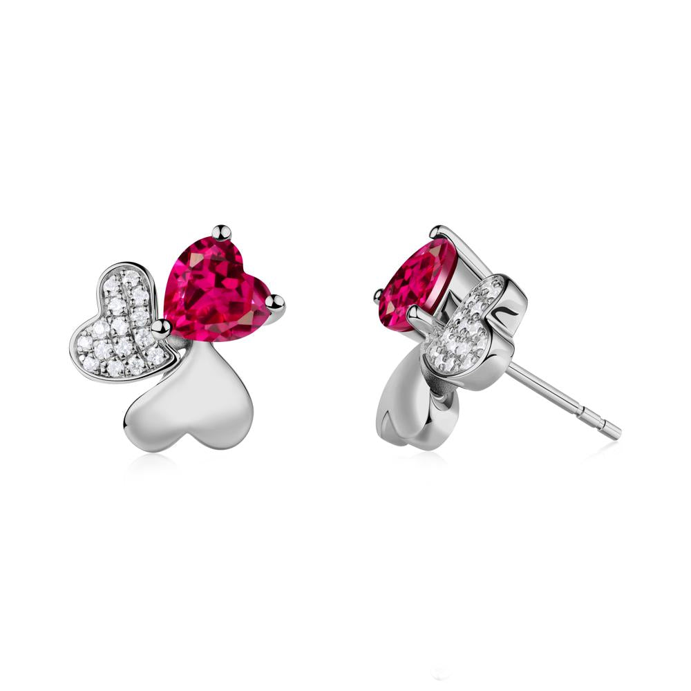 Ruby Heart Shape Shamrock Earrings - LUO Jewelry #metal_platinum