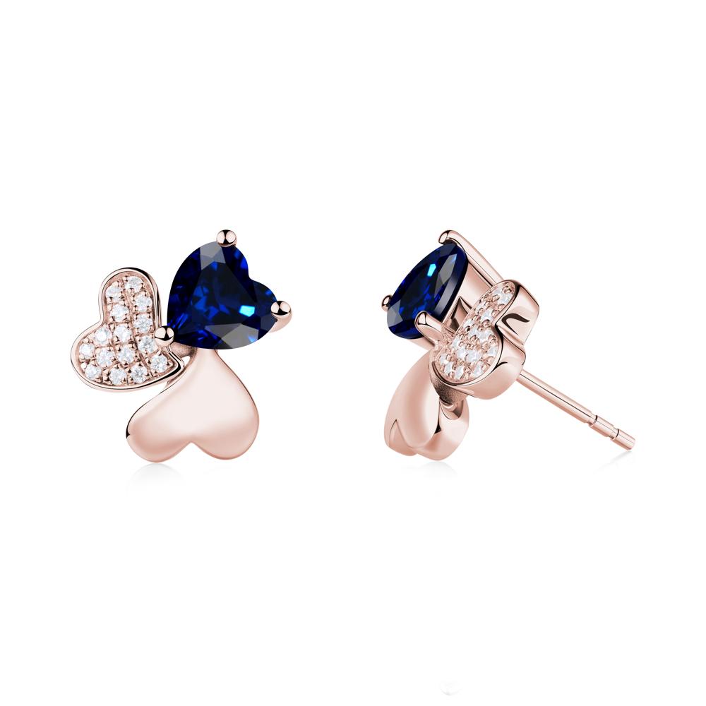 Heart Shaped Sapphire Shamrock Earrings - LUO Jewelry #metal_18k rose gold