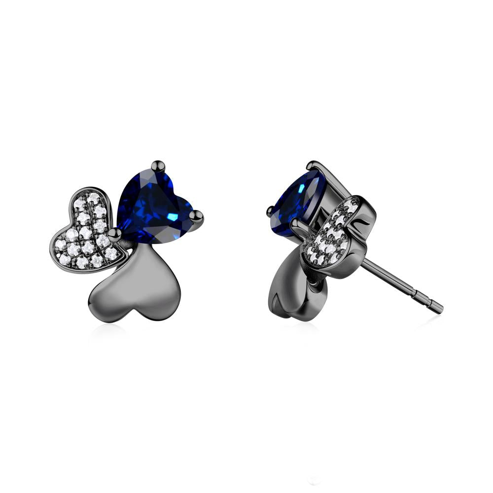 Heart Shaped Sapphire Shamrock Earrings - LUO Jewelry #metal_black finish sterling silver