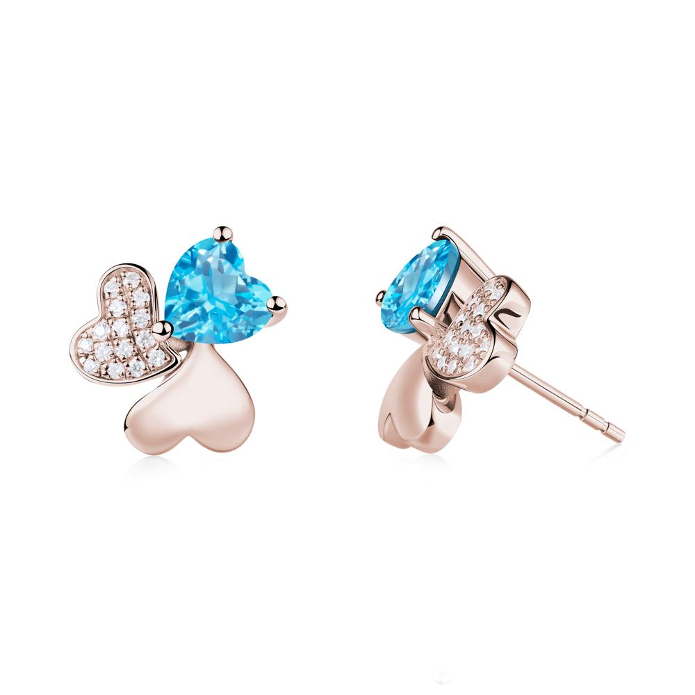 Lucky Clover Hearts Swiss Blue Topaz Stud Earrings - LUO Jewelry #metal_14k rose gold
