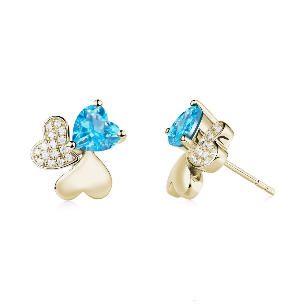 Lucky Clover Hearts Swiss Blue Topaz Stud Earrings - LUO Jewelry #metal_14k yellow gold
