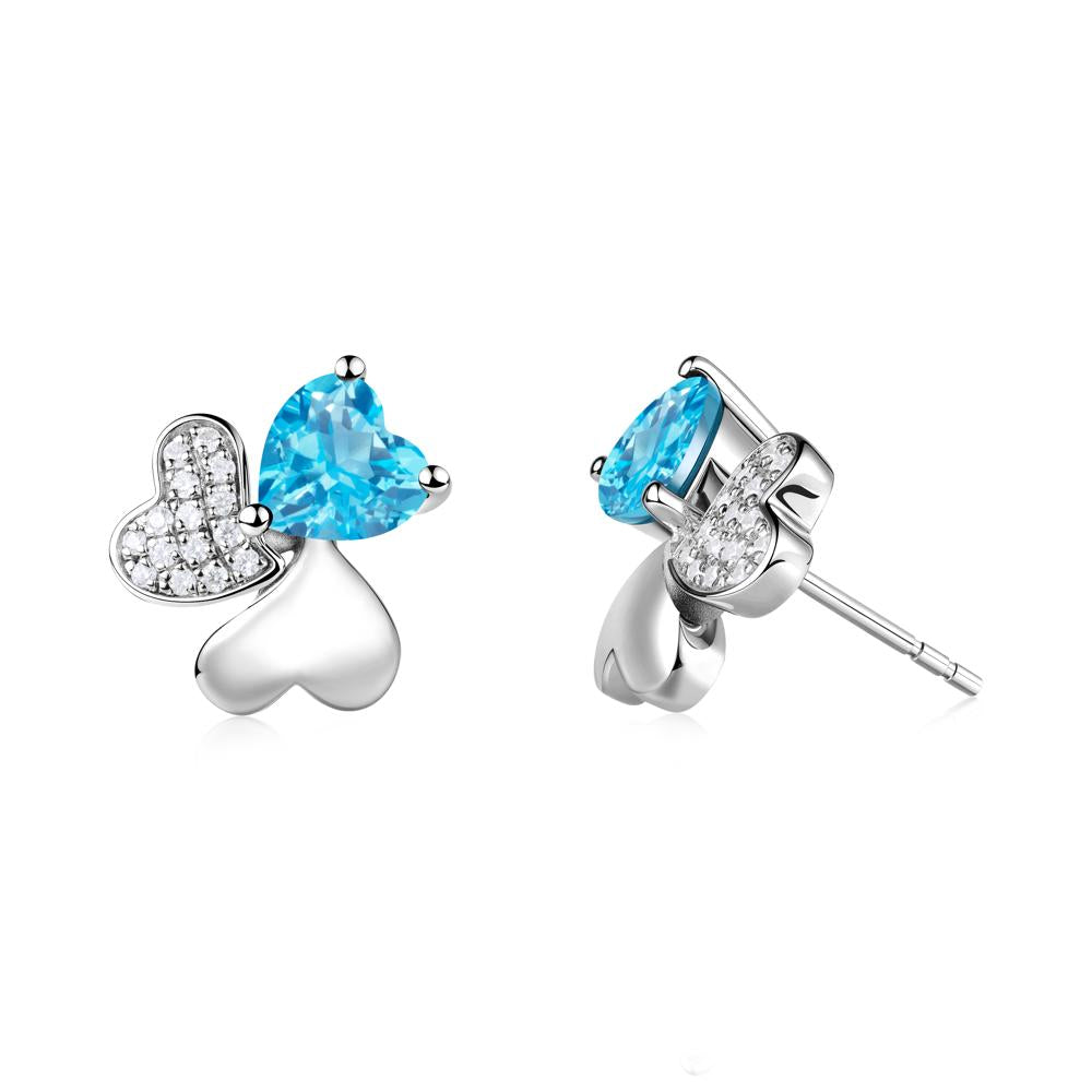 Lucky Clover Hearts Swiss Blue Topaz Stud Earrings - LUO Jewelry #metal_18k white gold