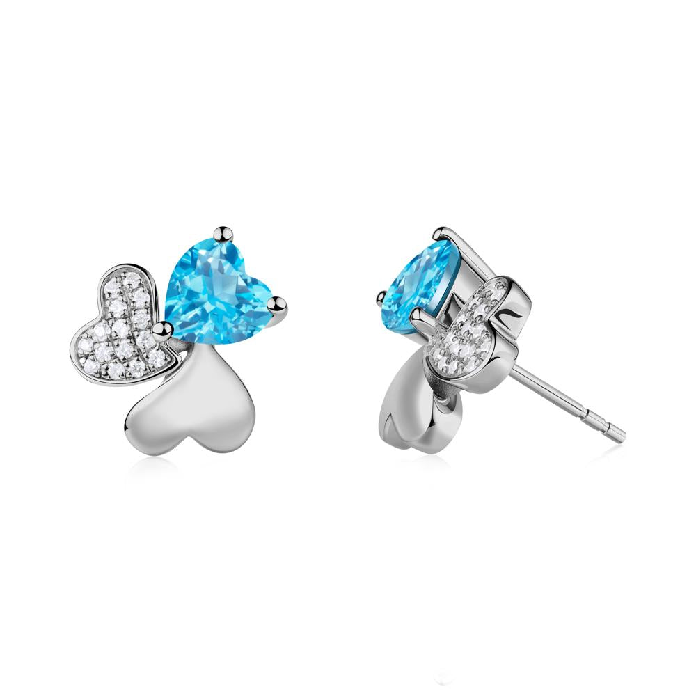 Lucky Clover Hearts Swiss Blue Topaz Stud Earrings - LUO Jewelry #metal_platinum