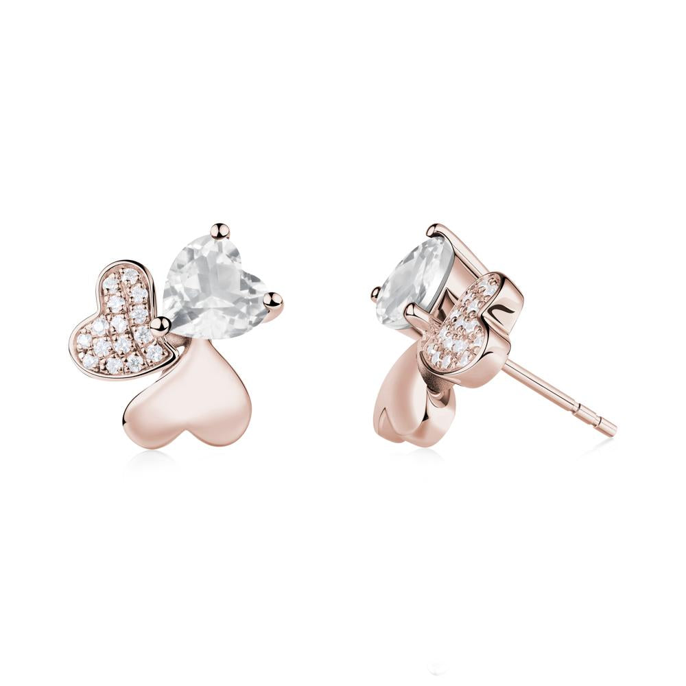 Lucky Clover Hearts White Topaz Stud Earrings - LUO Jewelry #metal_14k rose gold