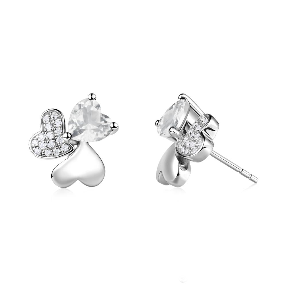 Lucky Clover Hearts White Topaz Stud Earrings - LUO Jewelry #metal_14k white gold
