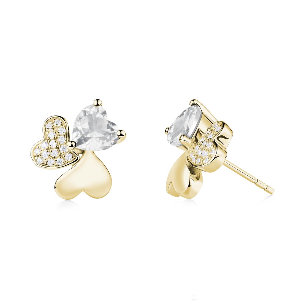 Lucky Clover Hearts White Topaz Stud Earrings - LUO Jewelry #metal_18k yellow gold