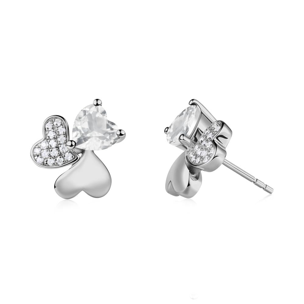 Lucky Clover Hearts White Topaz Stud Earrings - LUO Jewelry #metal_platinum