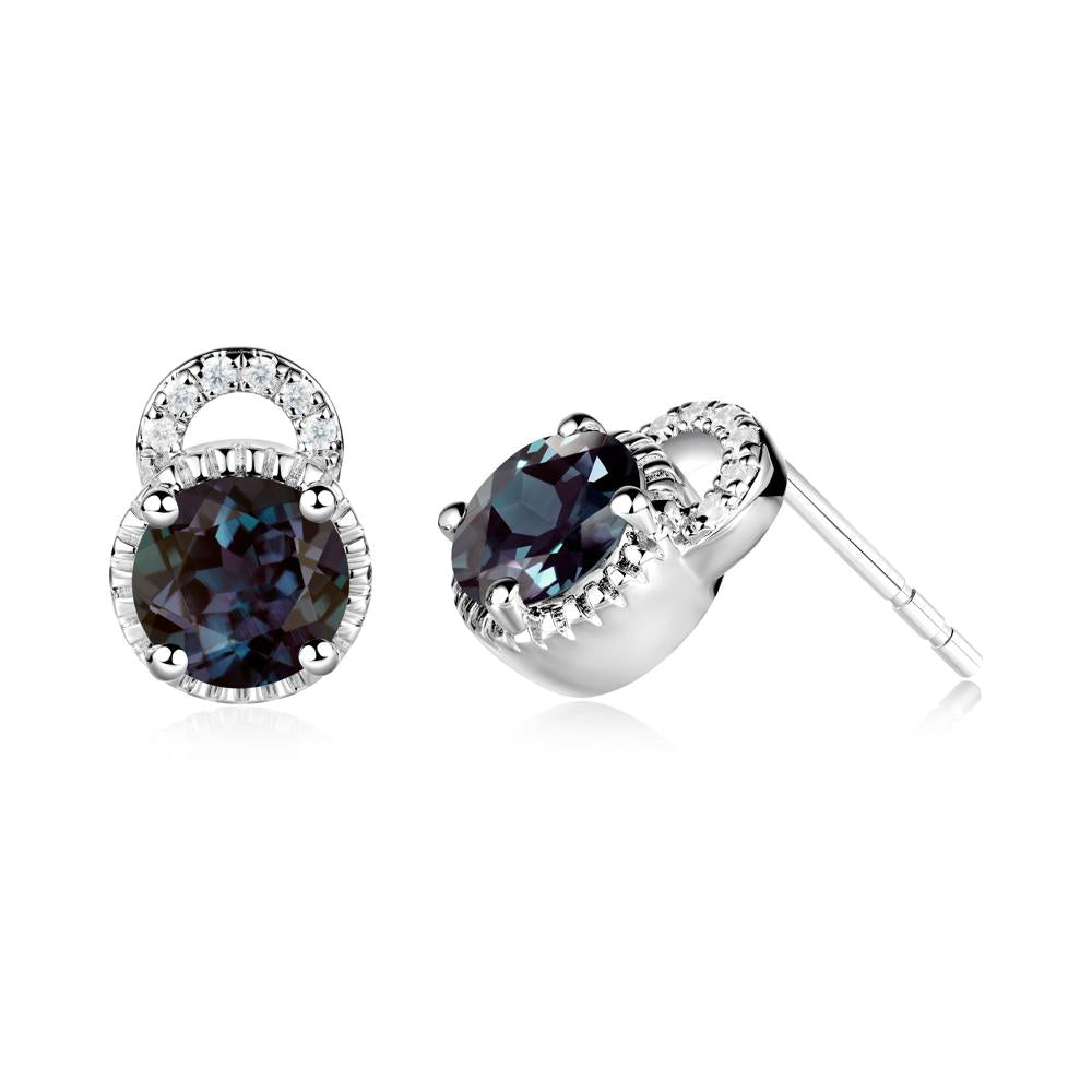 Alexandrite Earrings with Sculpted Halo - LUO Jewelry #metal_14k white gold