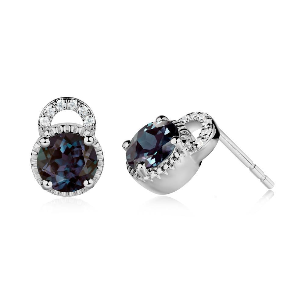 Alexandrite Earrings with Sculpted Halo - LUO Jewelry #metal_platinum