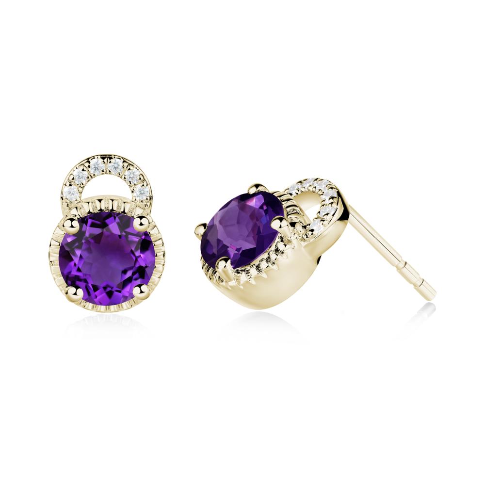 Round Cut Amethyst Halo Stud Earrings - LUO Jewelry #metal_14k yellow gold