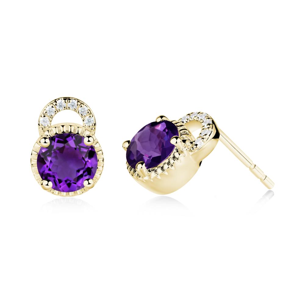 Round Cut Amethyst Halo Stud Earrings - LUO Jewelry #metal_18k yellow gold