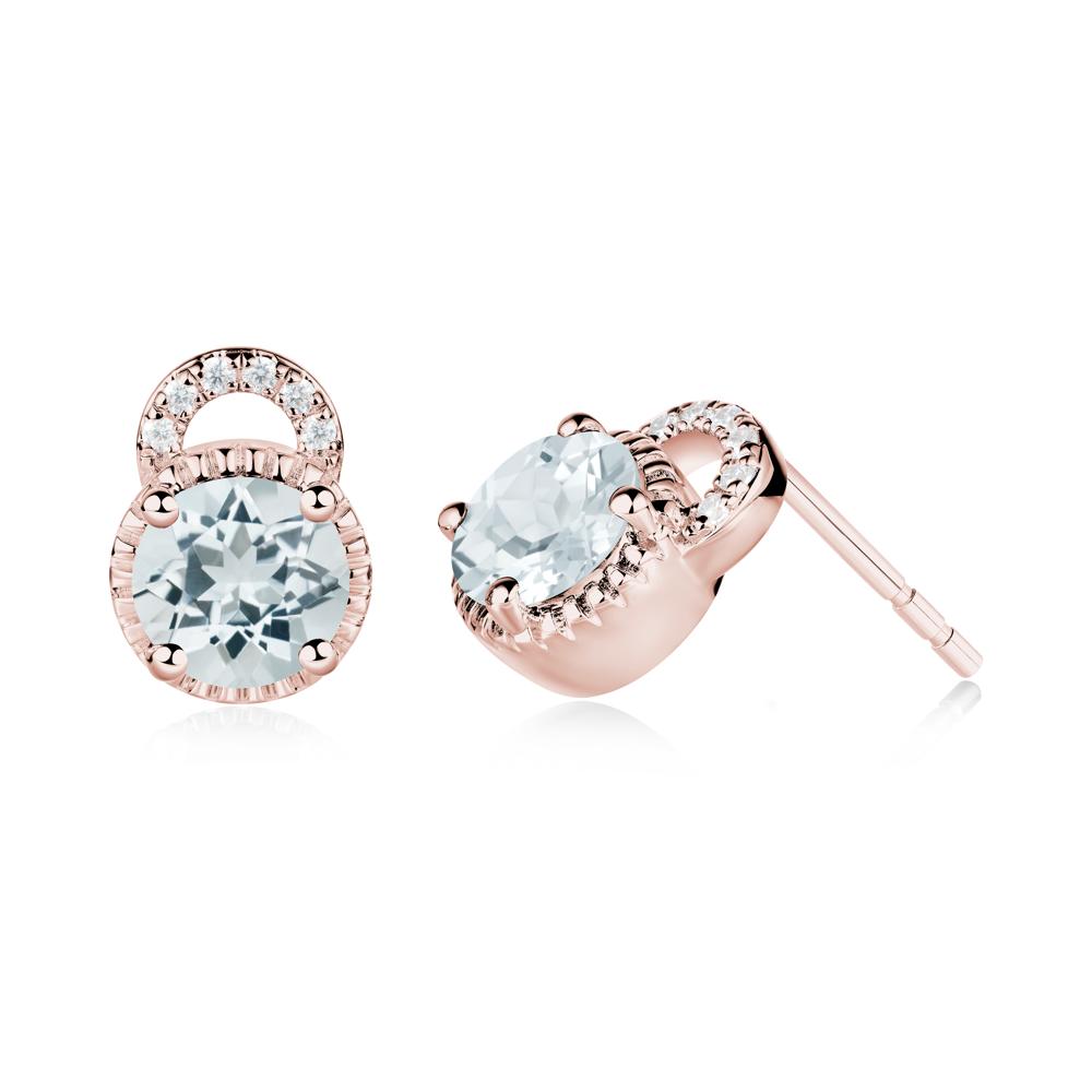 Aquamarine Stud Earrings with Decorative Halo - LUO Jewelry #metal_18k rose gold