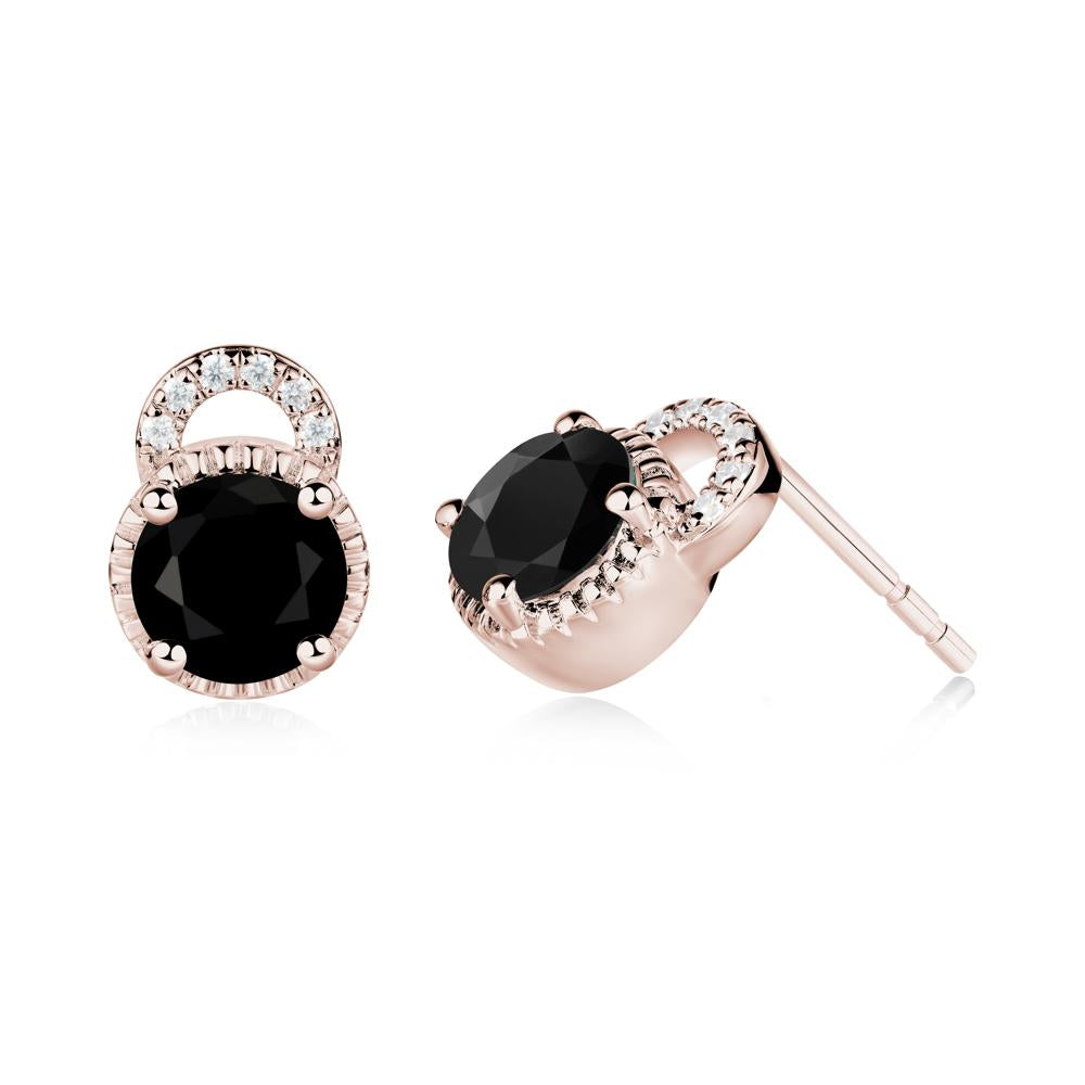 Black Spinel Stud Earrings with Decorative Halo - LUO Jewelry #metal_14k rose gold