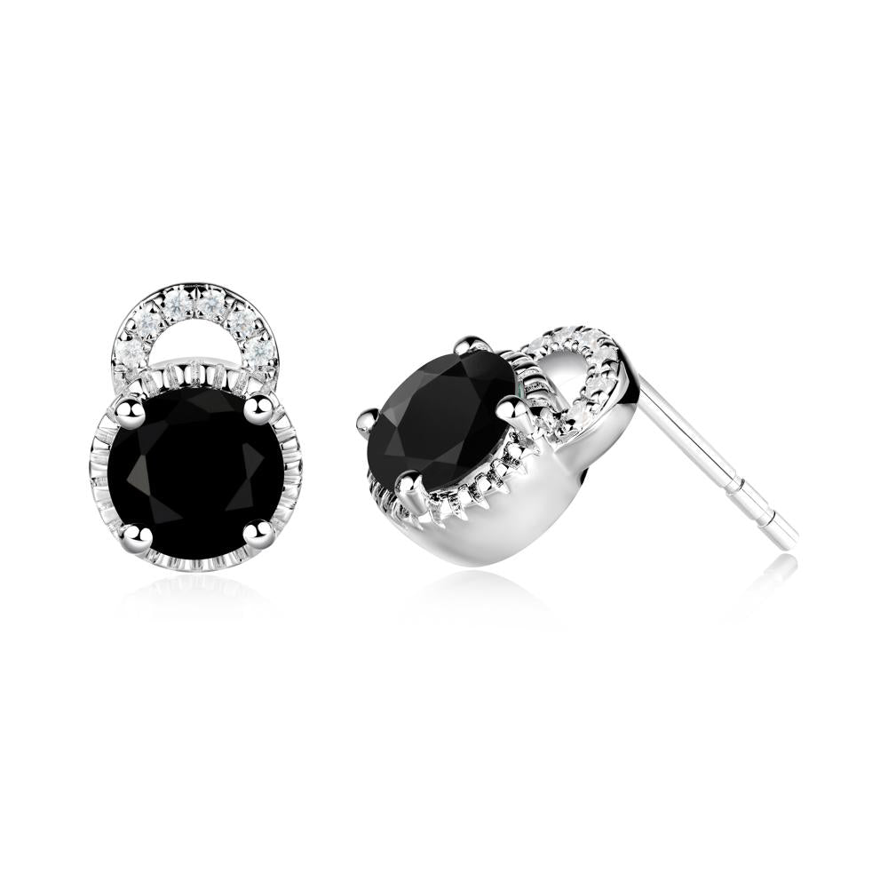 Black Spinel Stud Earrings with Decorative Halo - LUO Jewelry #metal_18k white gold