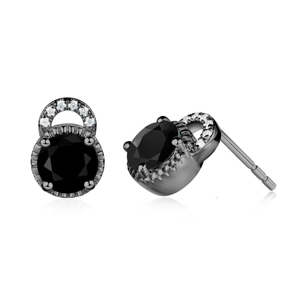 Black Spinel Stud Earrings with Decorative Halo - LUO Jewelry #metal_black finish sterling silver