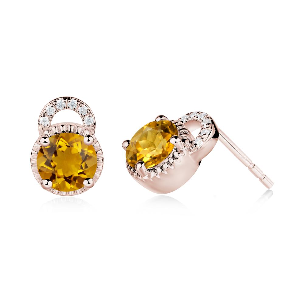 Citrine Earrings with Sculpted Halo - LUO Jewelry #metal_14k rose gold