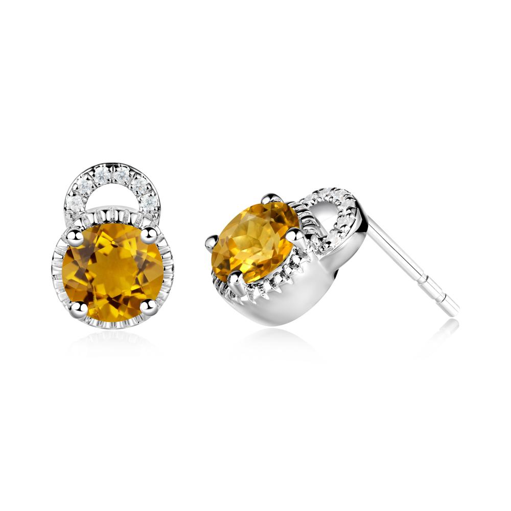 Citrine Earrings with Sculpted Halo - LUO Jewelry #metal_18k white gold