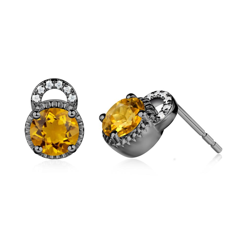 Citrine Earrings with Sculpted Halo - LUO Jewelry #metal_black finish sterling silver