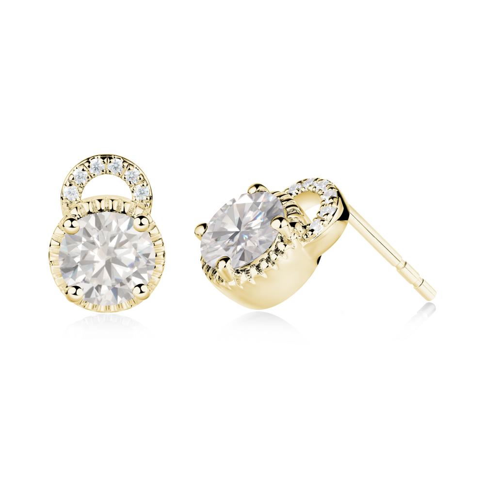 Cubic Zirconia Earrings with Sculpted Halo - LUO Jewelry #metal_18k yellow gold