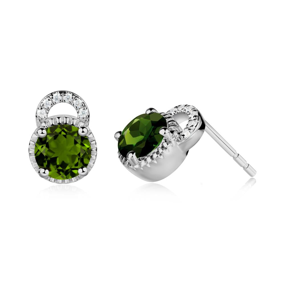Round Cut Diopside Halo Stud Earrings - LUO Jewelry #metal_platinum