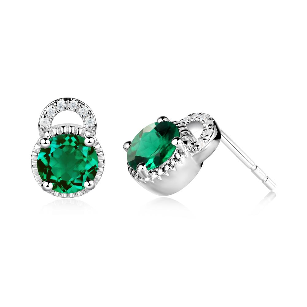 Emerald Stud Earrings with Decorative Halo - LUO Jewelry #metal_18k white gold
