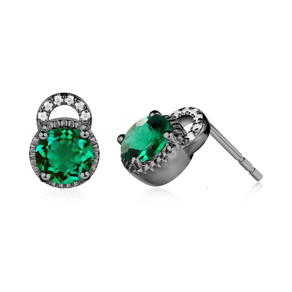 Emerald Stud Earrings with Decorative Halo - LUO Jewelry #metal_black finish sterling silver