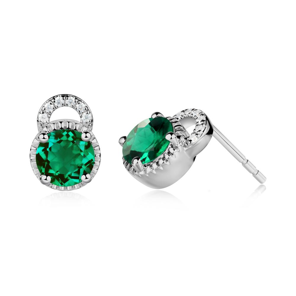 Emerald Stud Earrings with Decorative Halo - LUO Jewelry #metal_platinum