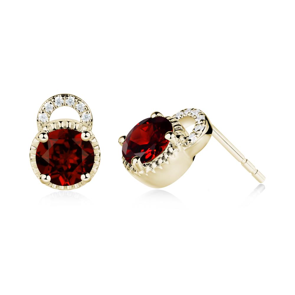 Garnet Stud Earrings with Decorative Halo - LUO Jewelry #metal_14k yellow gold