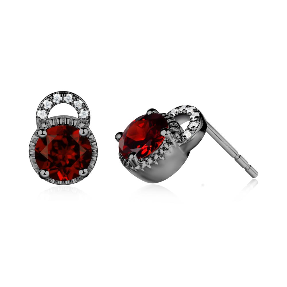 Garnet Stud Earrings with Decorative Halo - LUO Jewelry #metal_black finish sterling silver