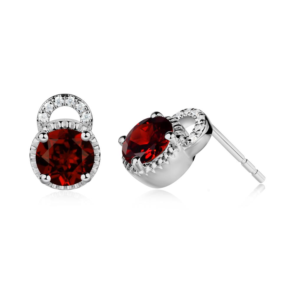 Garnet Stud Earrings with Decorative Halo - LUO Jewelry #metal_platinum