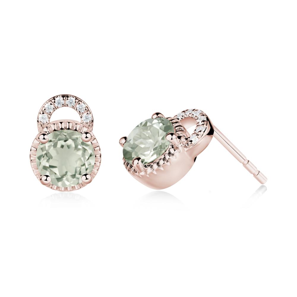 Green Amethyst Earrings with Sculpted Halo - LUO Jewelry #metal_14k rose gold