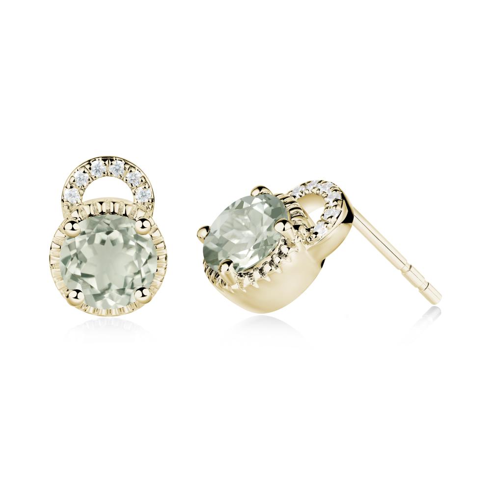 Green Amethyst Earrings with Sculpted Halo - LUO Jewelry #metal_14k yellow gold