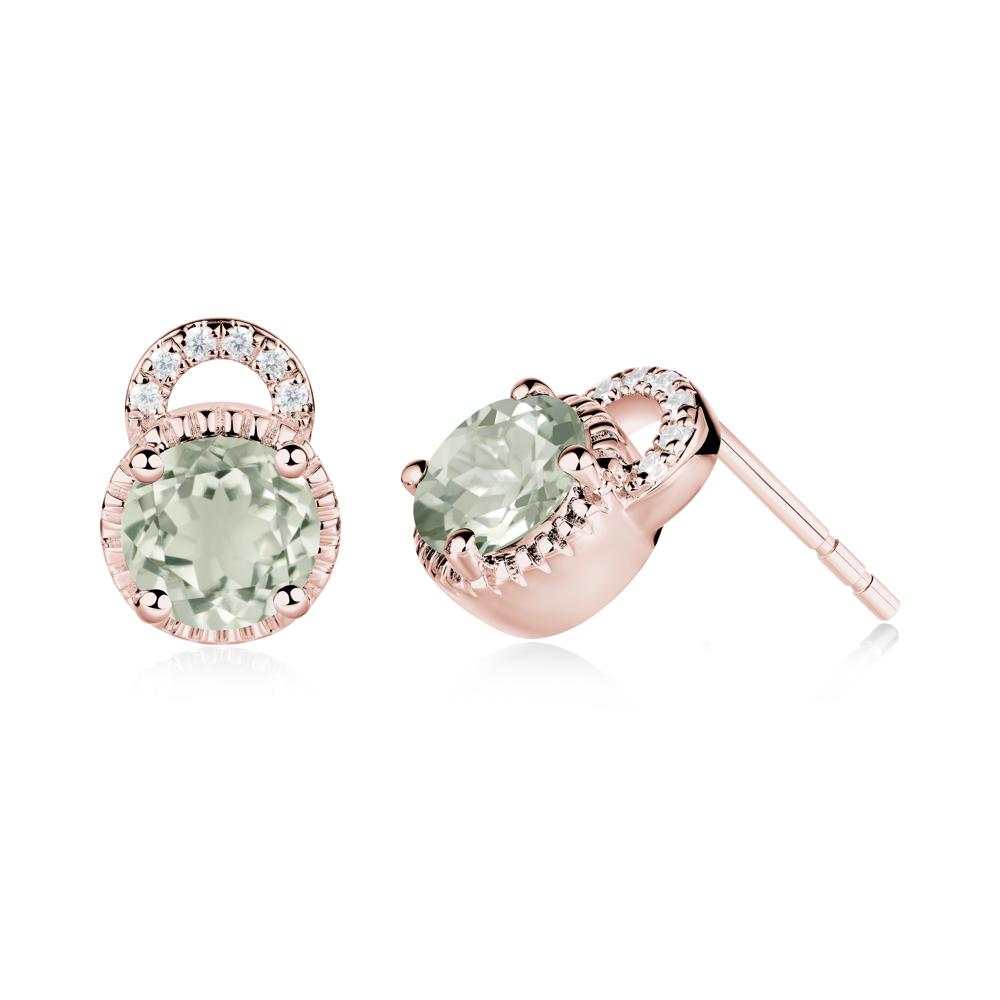 Green Amethyst Earrings with Sculpted Halo - LUO Jewelry #metal_18k rose gold