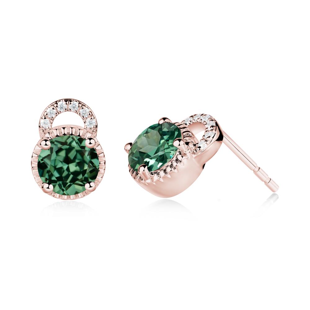 Green Sapphire Stud Earrings with Decorative Halo - LUO Jewelry #metal_18k rose gold