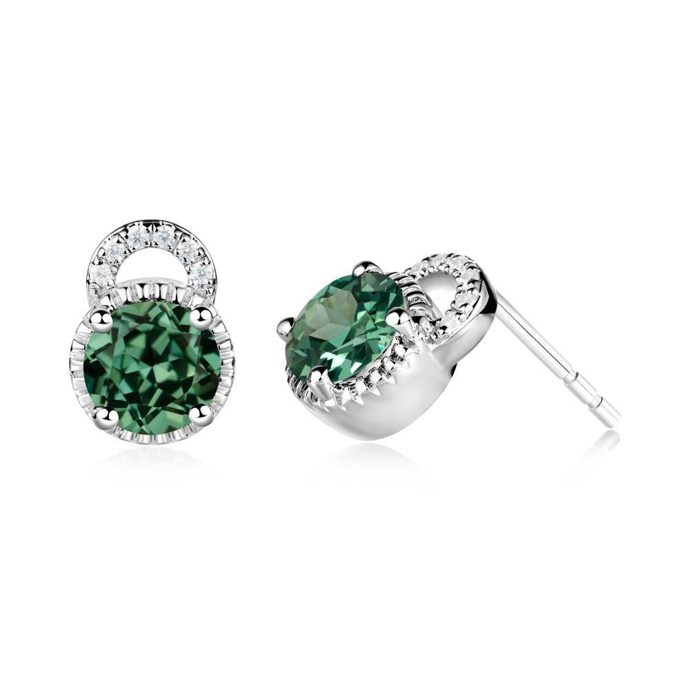 Green Sapphire Stud Earrings with Decorative Halo - LUO Jewelry #metal_18k white gold